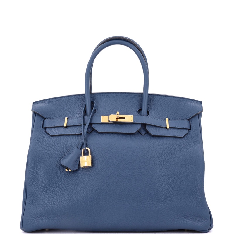Birkin Handbag Bleu Agate Clemence with Gold Hardware 35
