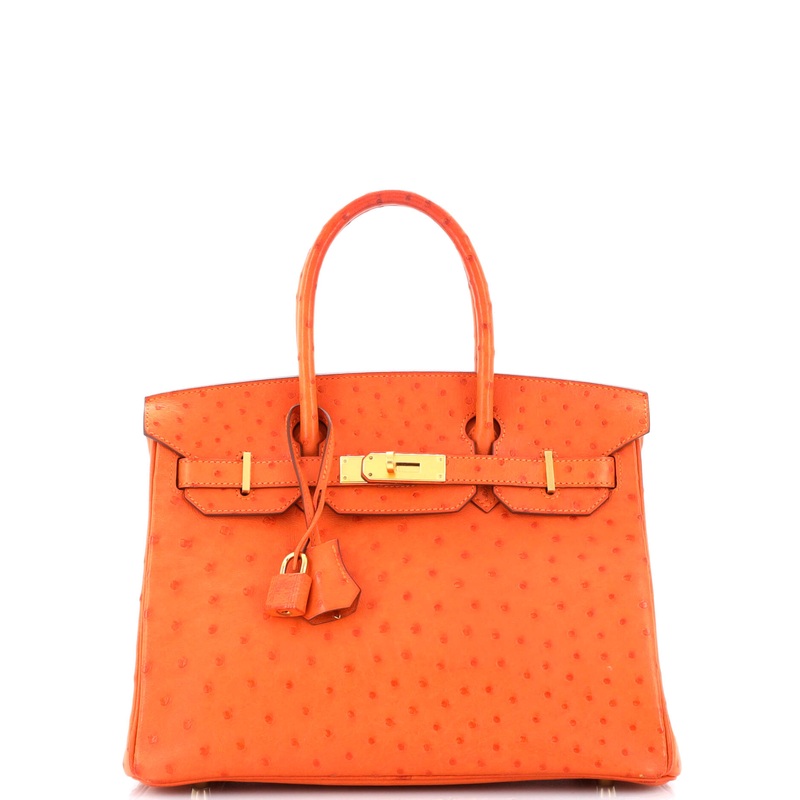 Birkin Handbag Tangerine Ostrich with Gold Hardware 30