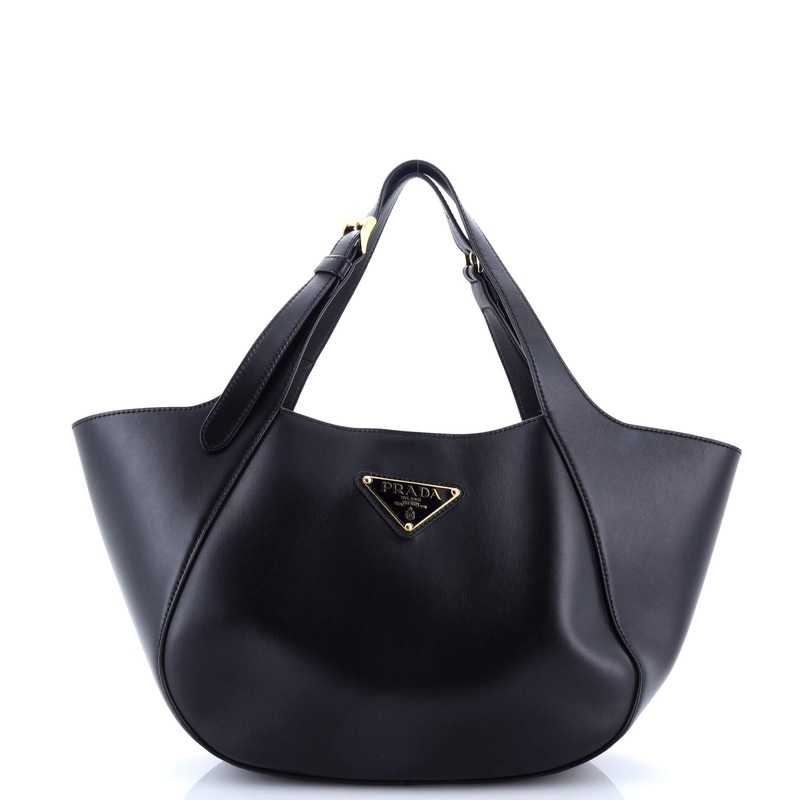 Triangle Logo Buckle Handle Tote City Calfskin Small