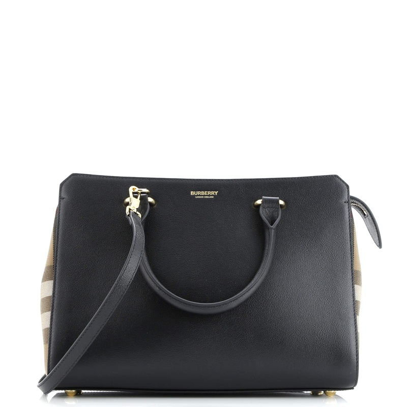 Banwell Tote Leather and House Check Canvas Small