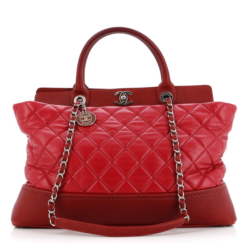 Be CC Tote Quilted Calfskin with Caviar Large