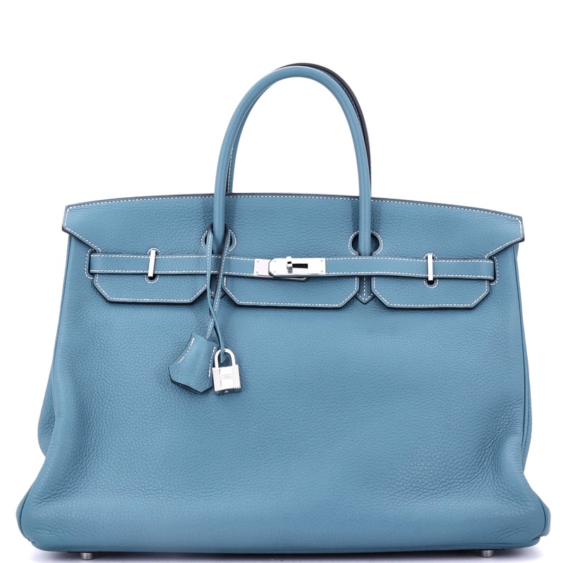 Birkin Handbag Bleu Jean Clemence with Palladium Hardware 40