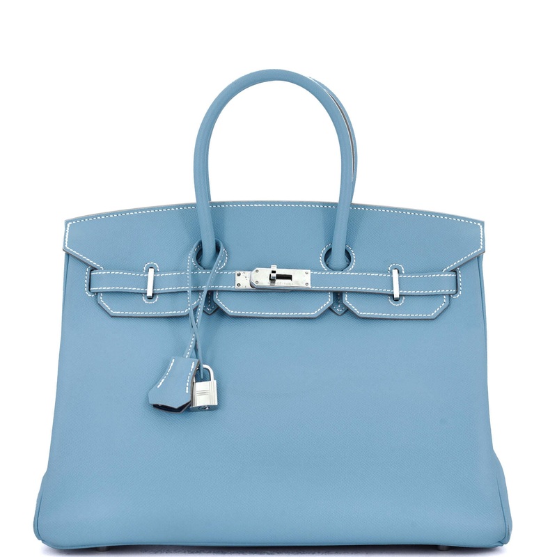 Birkin Handbag Bleu Jean Epsom with Palladium Hardware 35