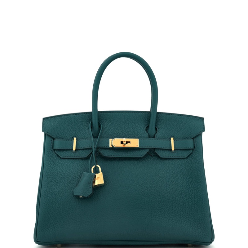 Birkin Handbag Vert Cypress Clemence with Gold Hardware 30