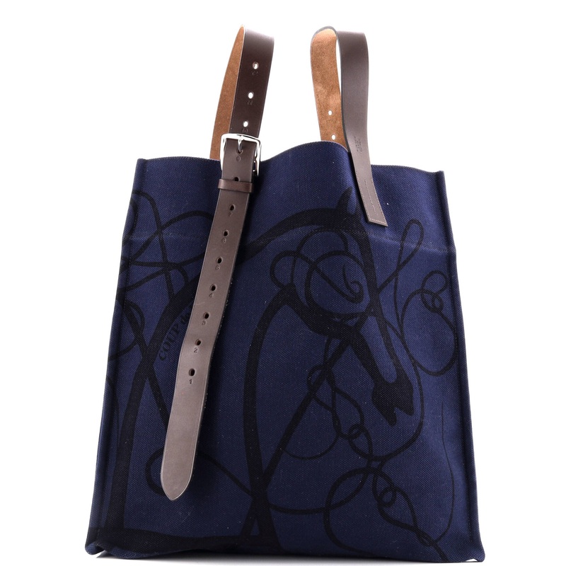 Etriviere Shopping Tote Printed Toile and Leather