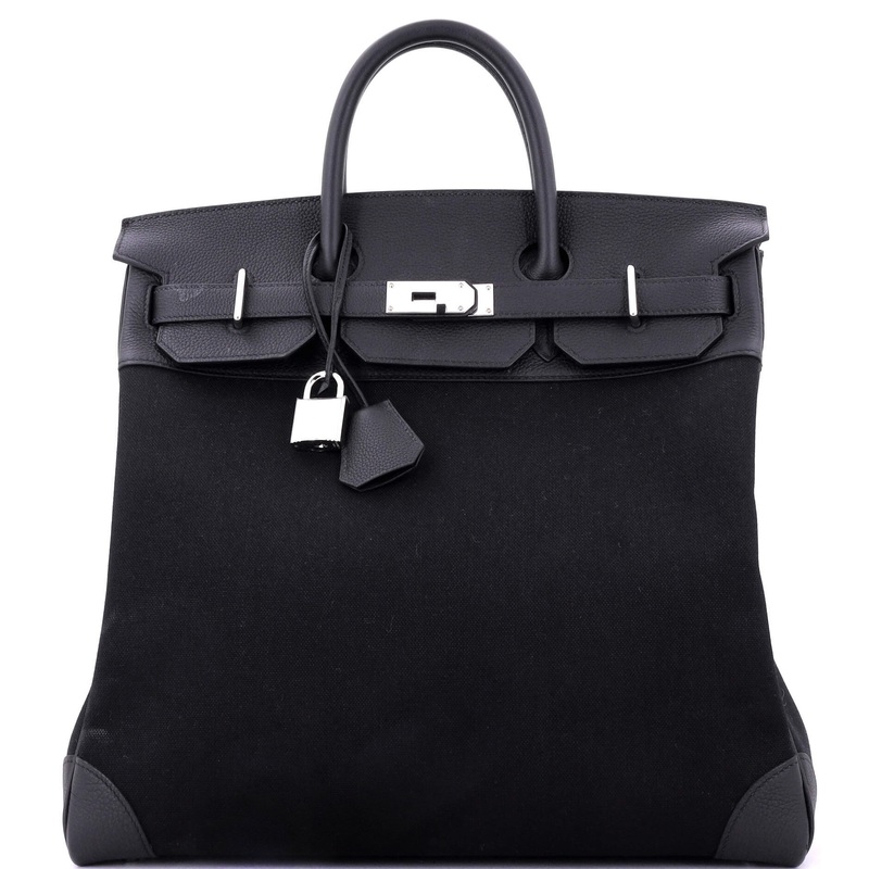 HAC Birkin Bag Toile and Noir Togo with Palladium Hardware 40