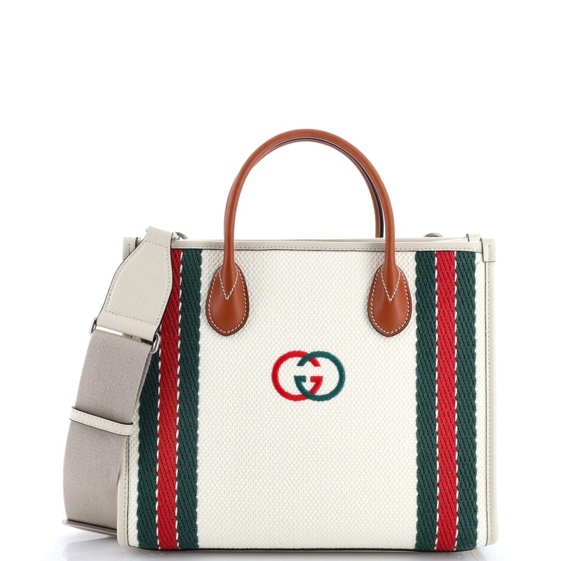Interlocking G Web Tote Embroidered Canvas Medium