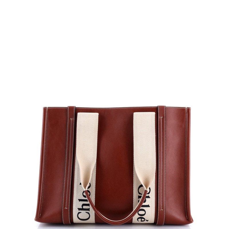 Woody Tote Leather with Canvas Medium