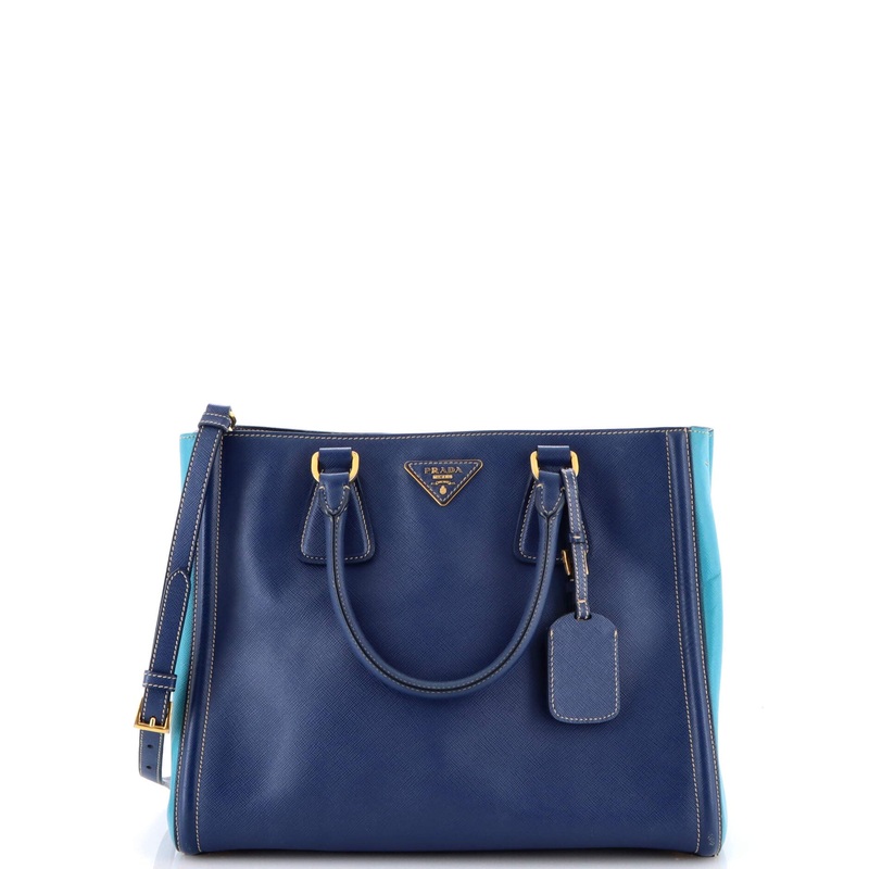 Bicolor Lux Convertible Open Tote Saffiano Leather Small