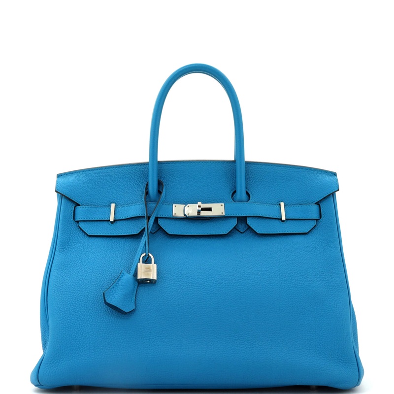 Birkin Handbag Bleu Zanzibar Togo with Palladium Hardware 35