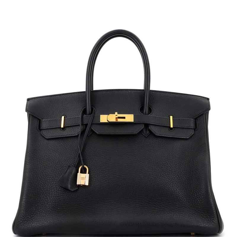 Birkin Handbag Noir Clemence with Gold Hardware 35