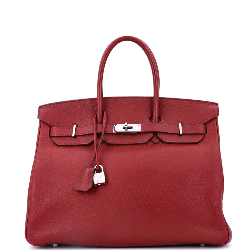 Birkin Handbag Rouge Garance Clemence with Palladium Hardware 35