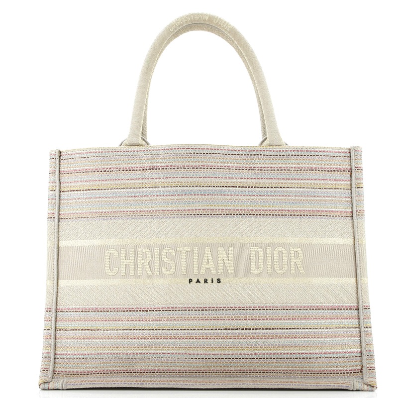 Book Tote Multicolor Stripes Embroidered Canvas Medium