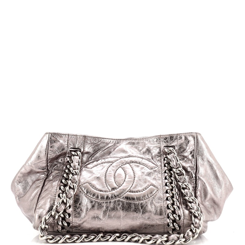Modern Chain Tote Metallic Calfskin Large