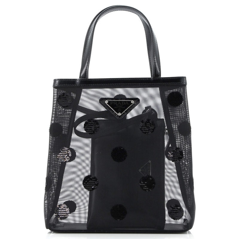 Polka Dot Logo Open Tote Sequined Mesh Small