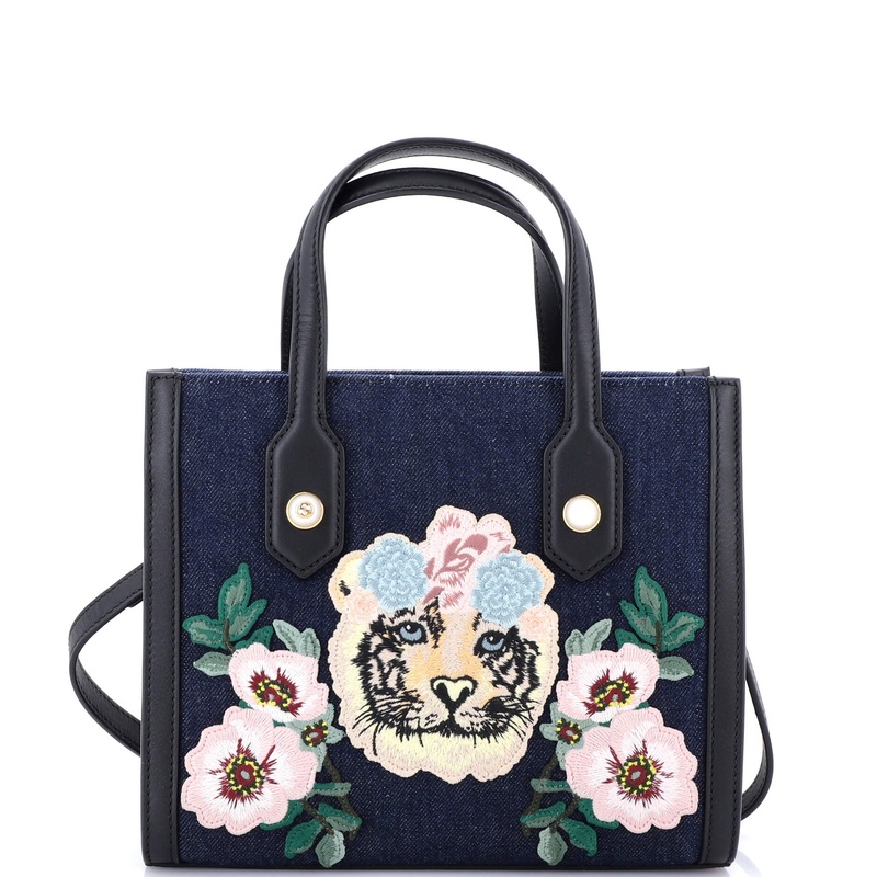 Tiger Pearl Tote Embroidered Denim Medium