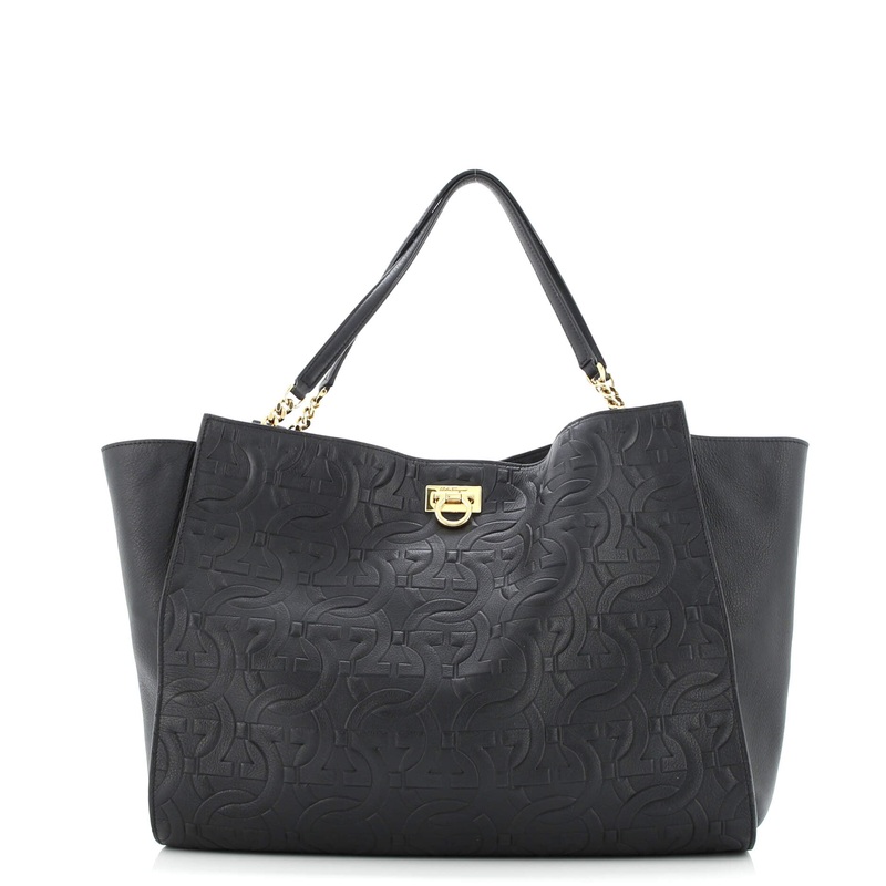 Trifolio Tote Gancini Embossed Leather Large
