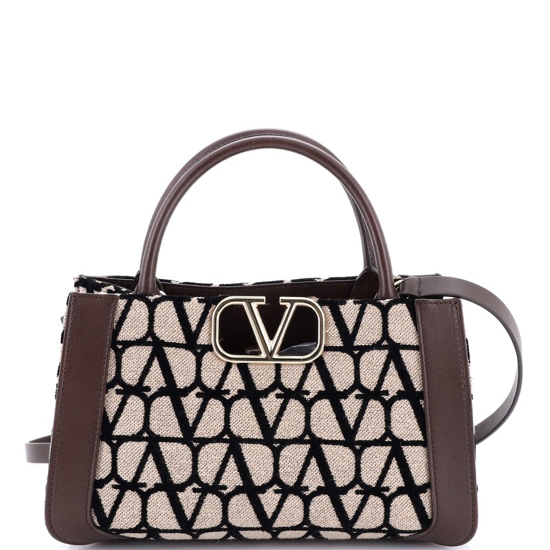 VLogo Shopper Tote Toile Iconograph Fabric with Leather Small