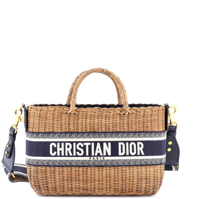 Basket Bag Wicker and Oblique Canvas Large