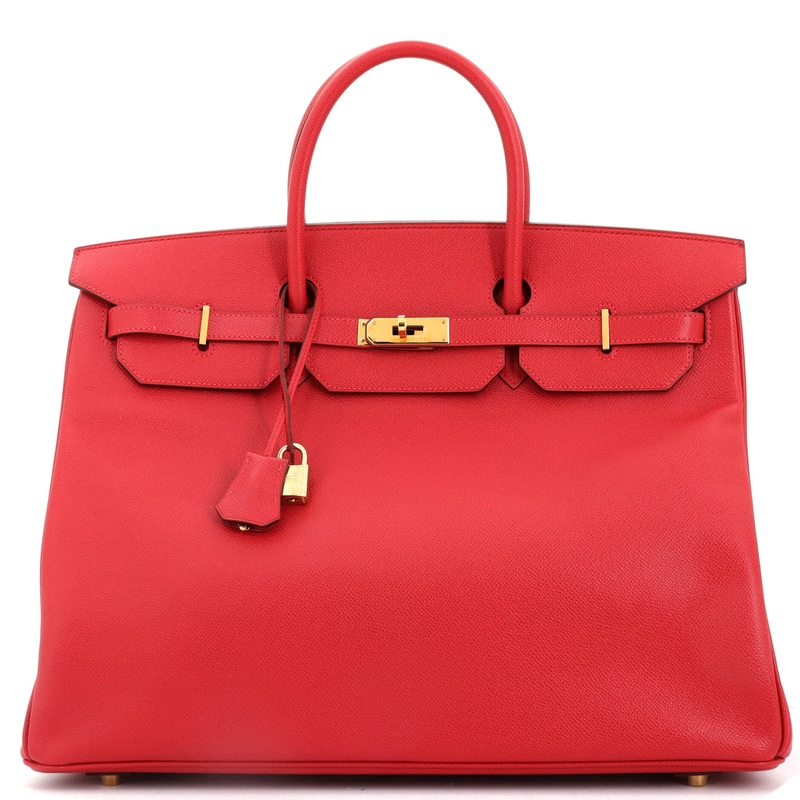 Birkin Handbag Rouge Vif Veau Grain Lisse with Gold Hardware 40