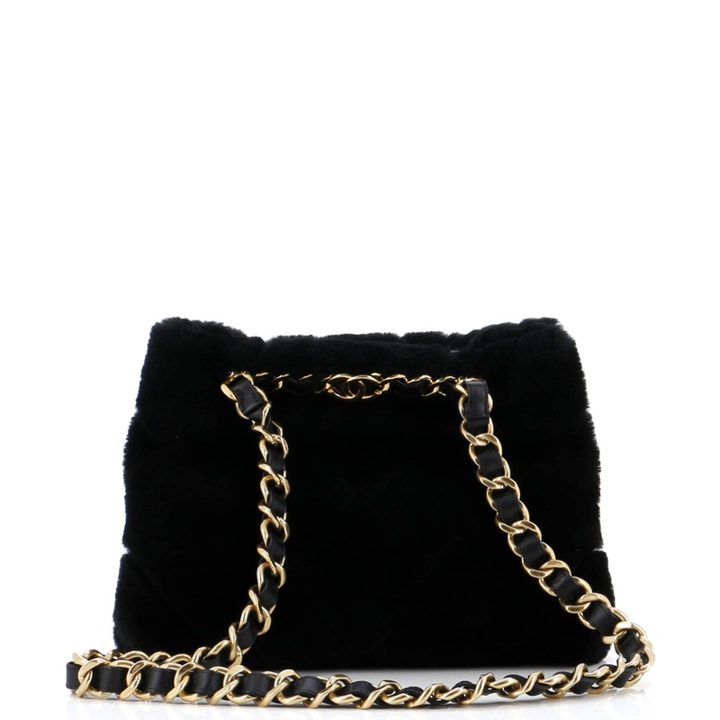 CC Bar Chain Handle Shopping Tote Quilted Shearling Small