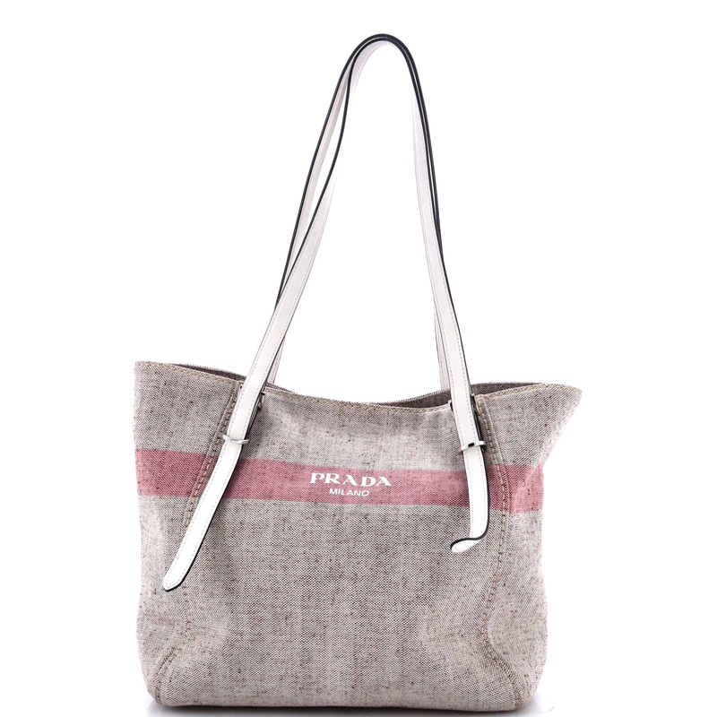 Logo Stripe Shopper Tote Canvas and Leather