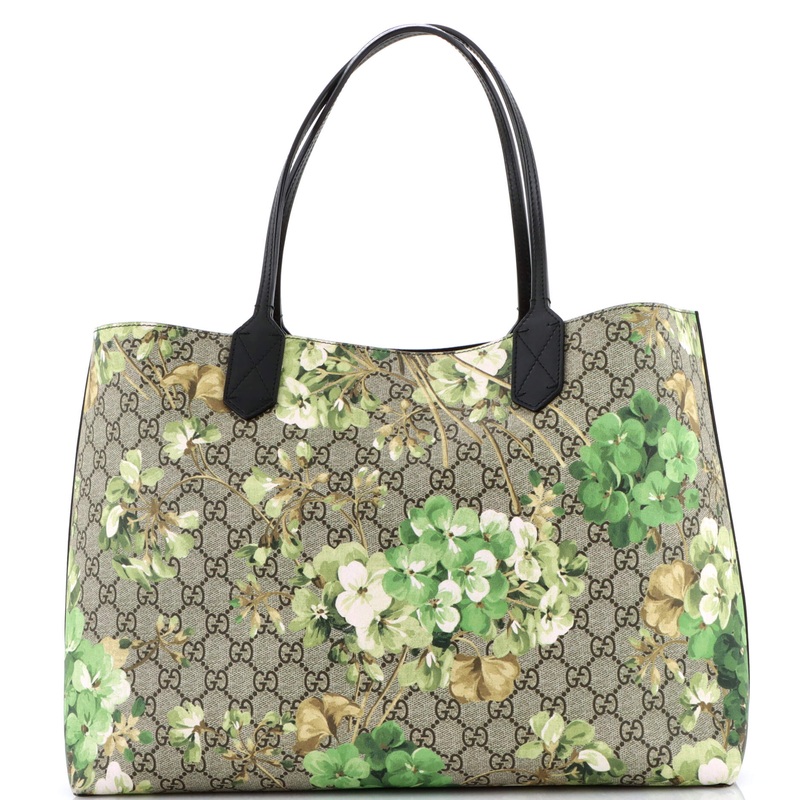 Reversible Tote Blooms Print GG Coated Canvas Medium