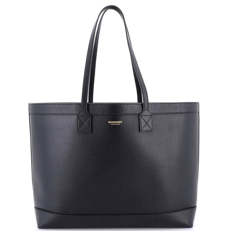 Shopping Tote Leather with Check Canvas Interior Medium