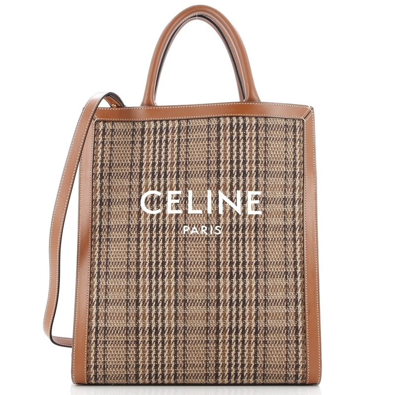 Vertical Cabas Tote Check Canvas and Leather Small