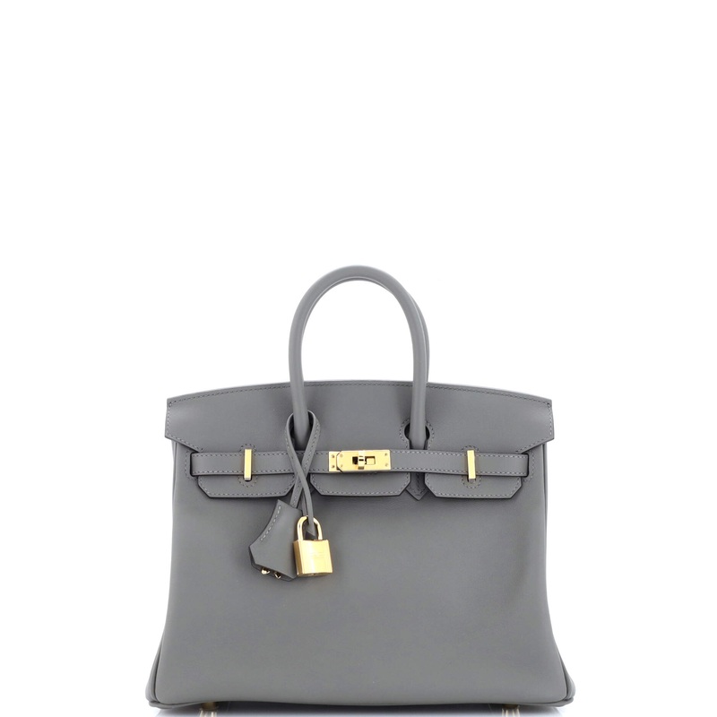 Birkin Handbag Grey Swift with Gold Hardware 25
