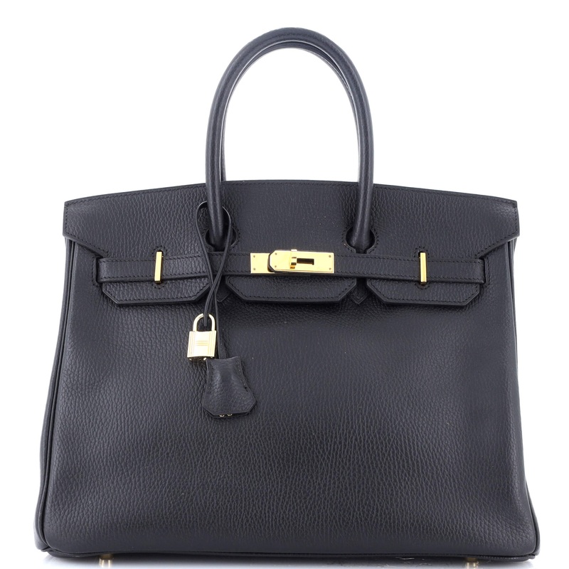 Birkin Handbag Noir Ardennes with Gold Hardware 35