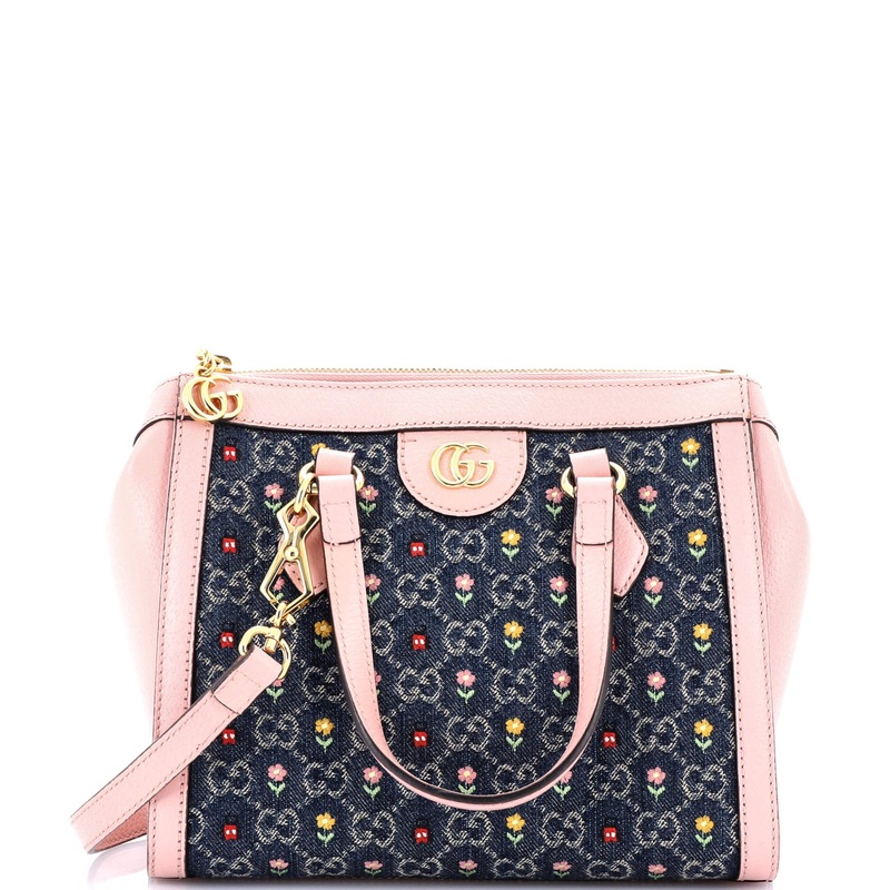 Ophidia Top Handle Tote Flower Embroidered GG Denim Small