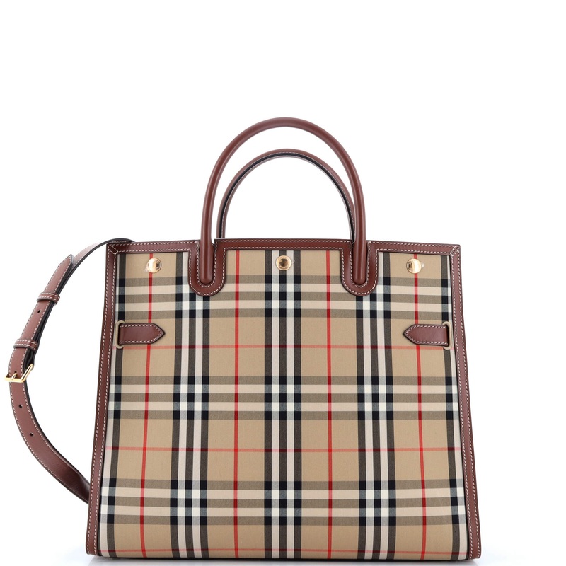 Title Two Handle Tote Vintage Check Canvas and Leather Medium
