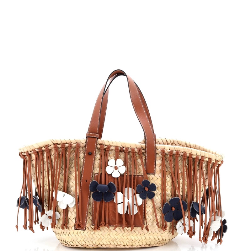 Basket Tote Fringe Raffia Medium