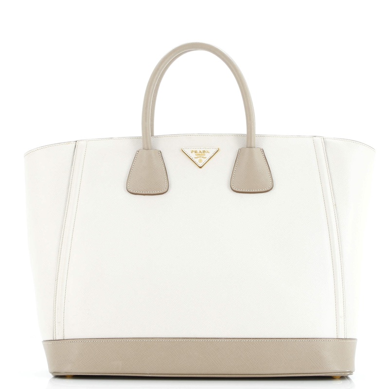 Bicolor Open Tote Saffiano Leather Medium