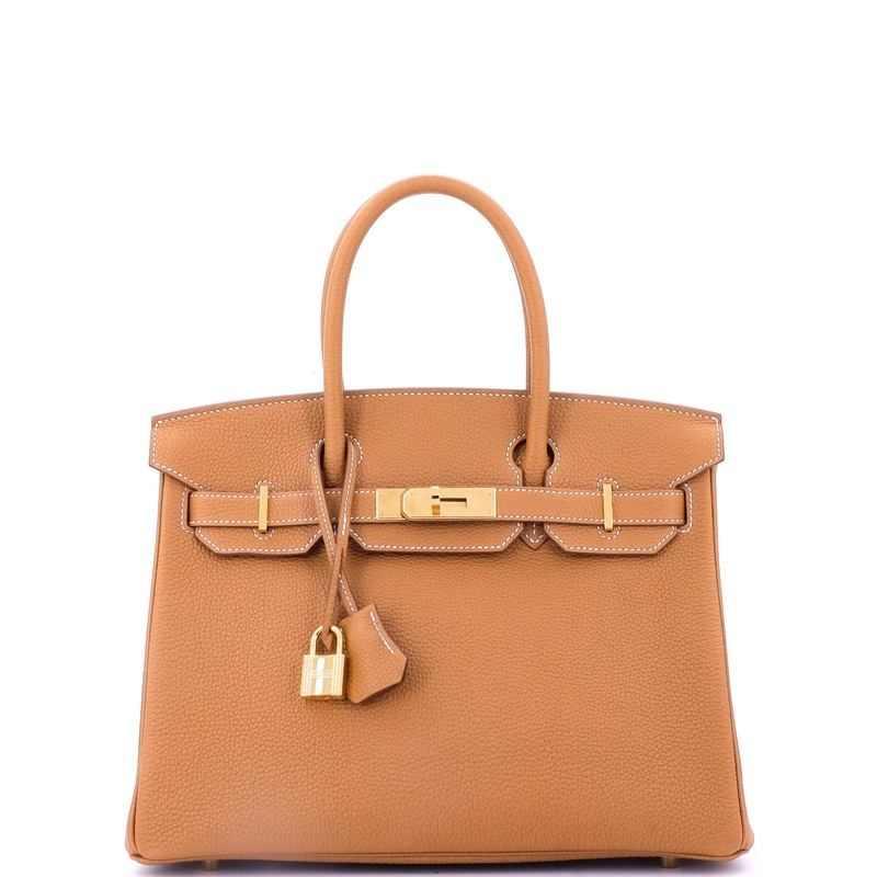 Birkin Handbag Toffee Clemence with Gold Hardware 30