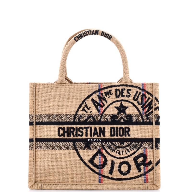Book Tote Embroidered Raffia Small