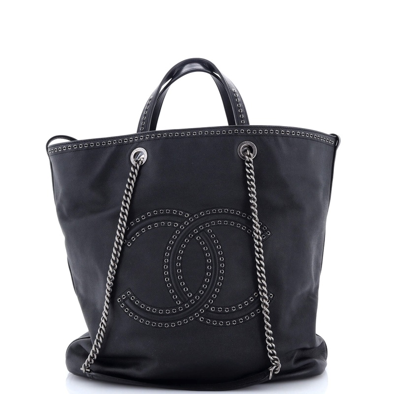 Coco Eyelets Shopping Tote Caviar Large