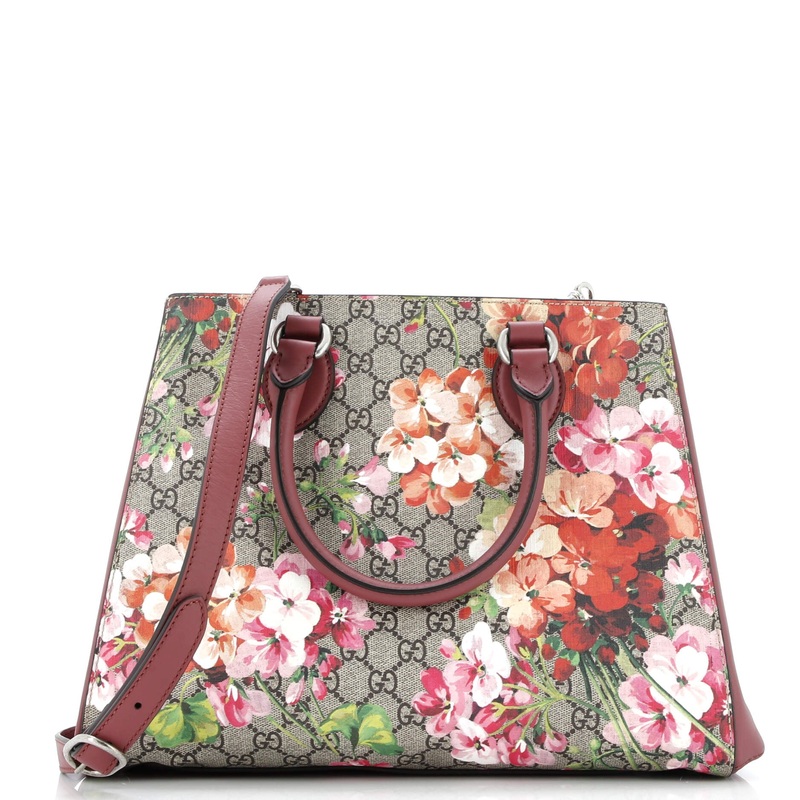 Convertible Shopping Tote Blooms Print GG Coated Canvas Large