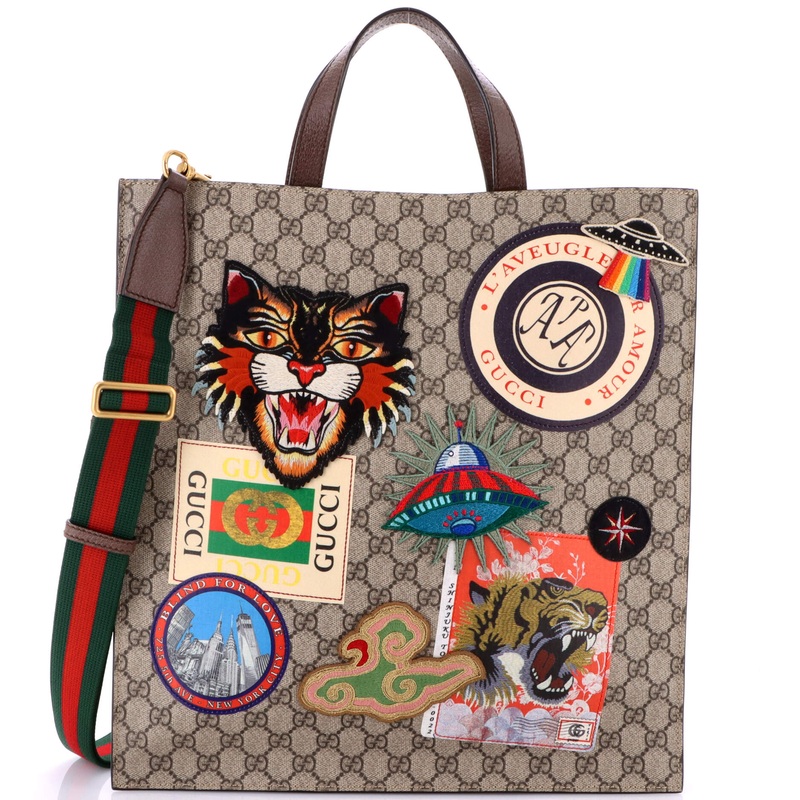 Courrier Convertible Soft Open Tote GG Coated Canvas with Applique North South