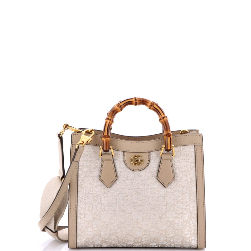 Diana NM Bamboo Handle Tote Nishijin GG Silk Textile and Leather Small