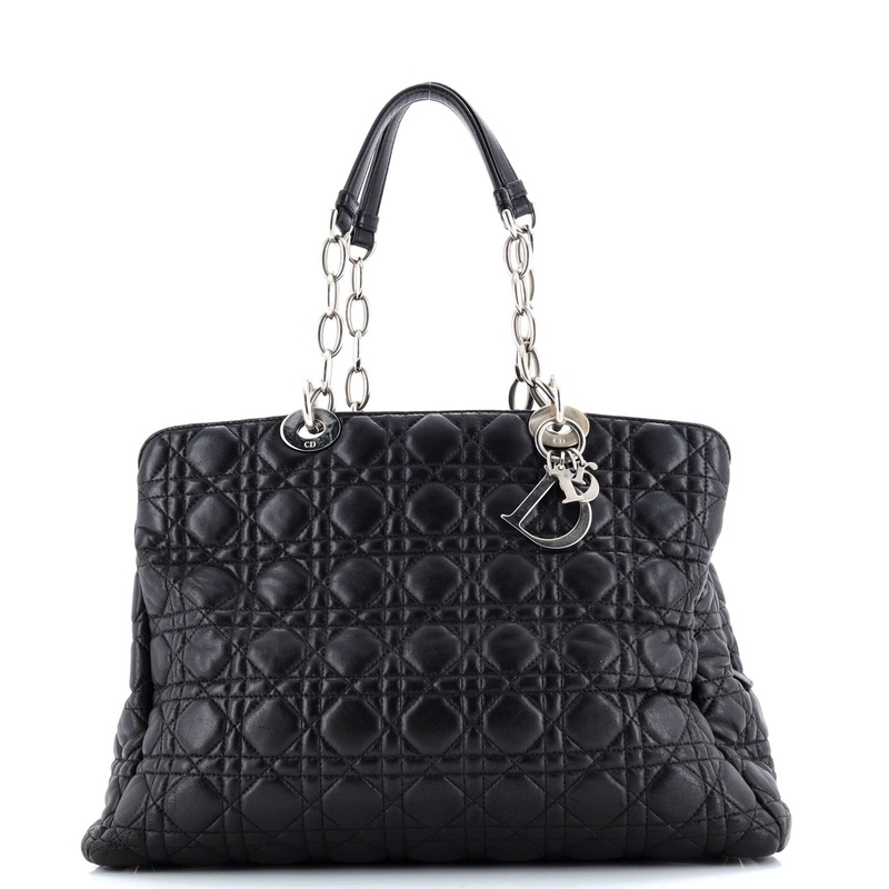 Soft Zipped Shopping Tote Cannage Quilt Lambskin Large