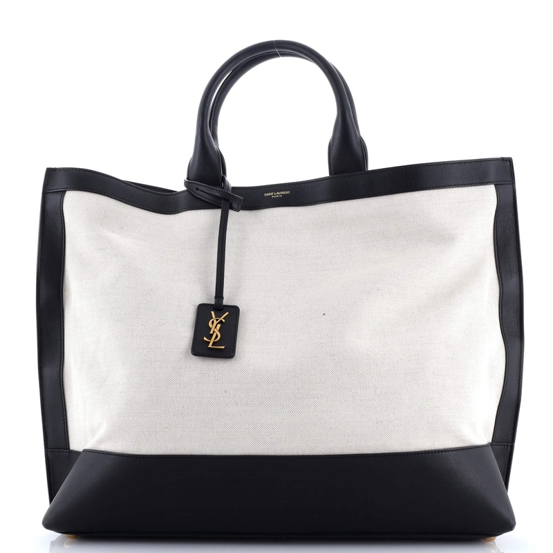Two Tone Cabas Tote Canvas with Leather Large