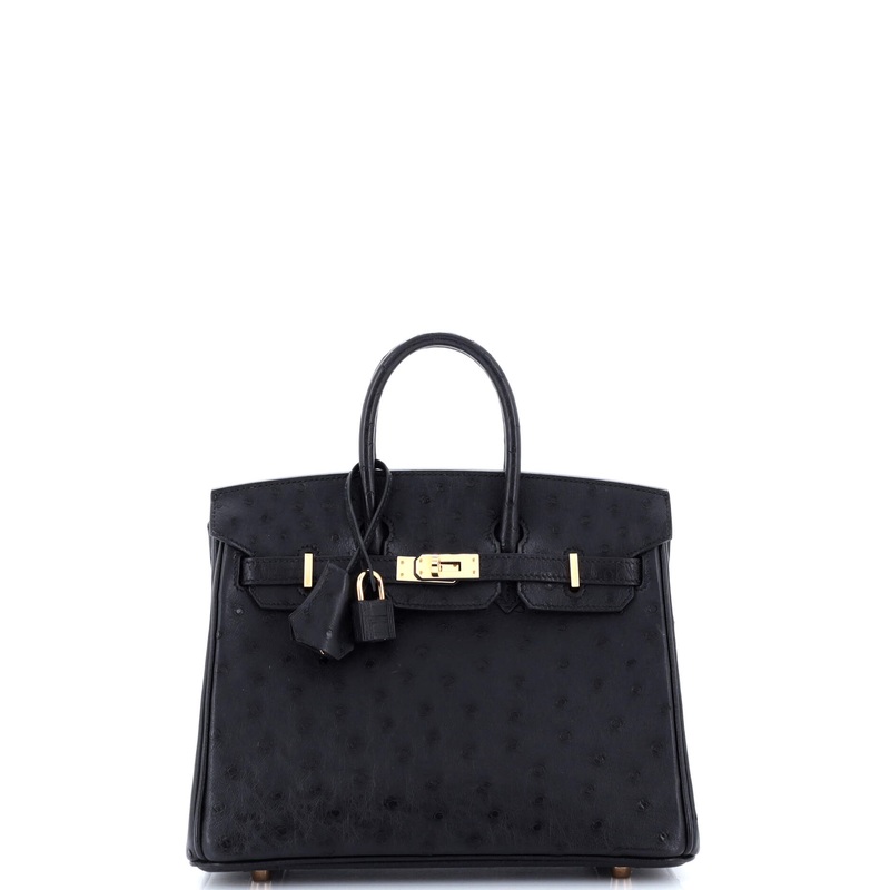 Birkin Handbag Noir Ostrich with Rose Gold Hardware 25