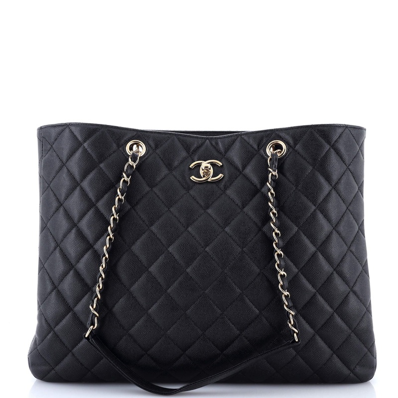Classic CC Shopping Tote Quilted Caviar Large
