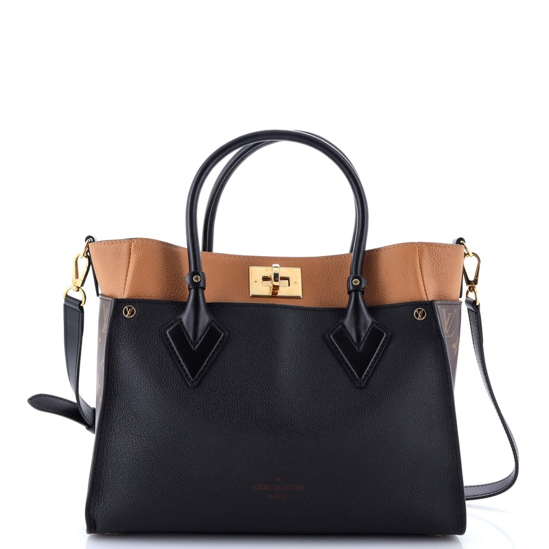 On My Side Tote Leather with Monogram Canvas MM