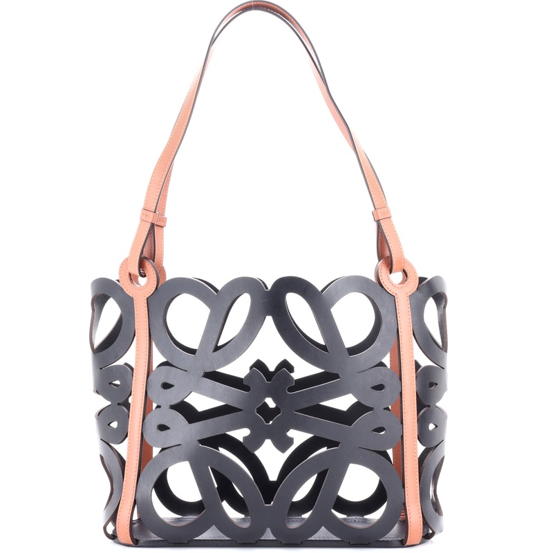 Anagram Cut Out Tote Leather with Canvas Small