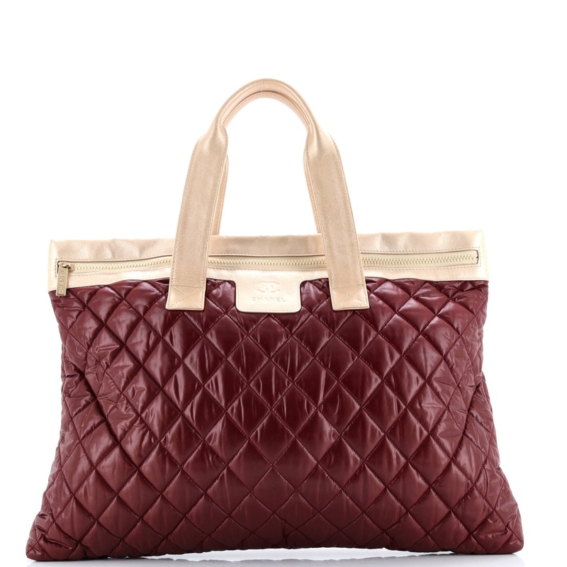 Coco Cocoon Flat Tote Quilted Nylon with Leather Large