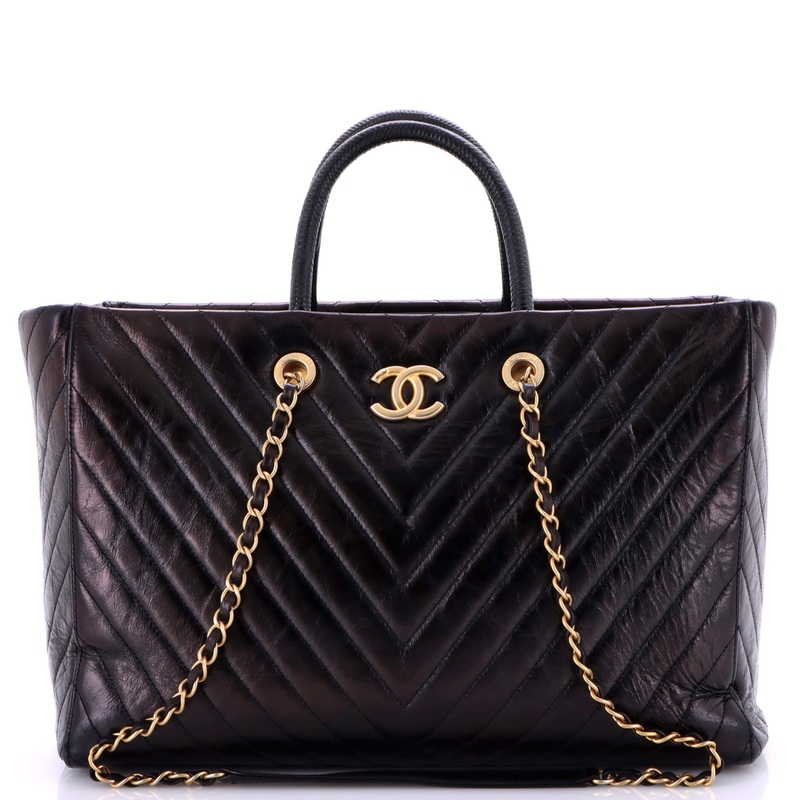 Coco Handle Shopping Tote Quilted Caviar with Lizard Large