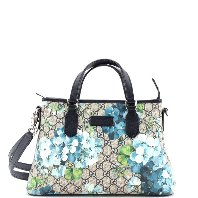Convertible Zip Tote Blooms Print GG Coated Canvas Medium